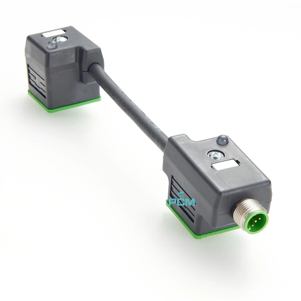 Dual Solenoid Valve Plug DIN 43650 Form A To M8 M12 Cable