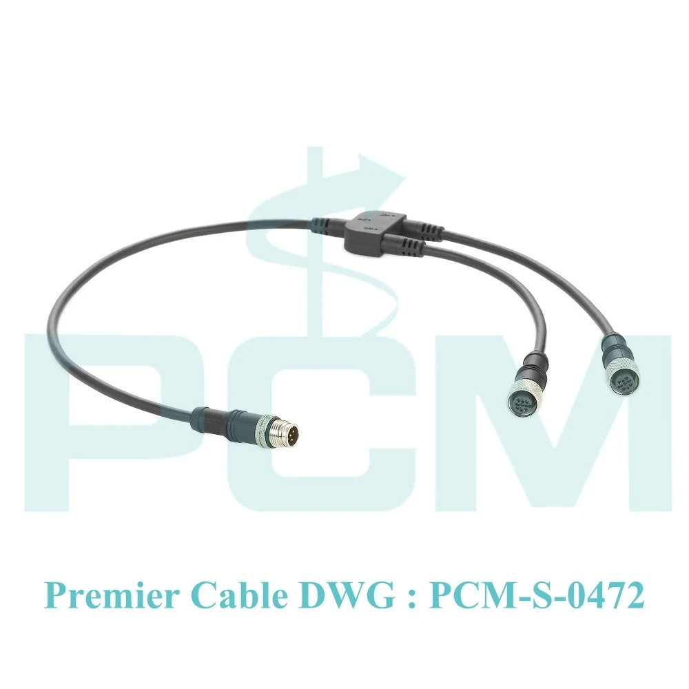 M12 A Code 5 Pin Y Splitter 3 Way Sensor Cable